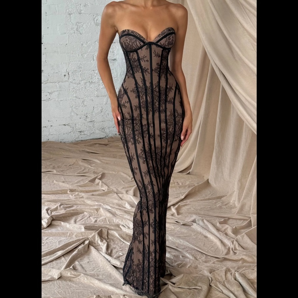 Babyboo strapless black lace gown